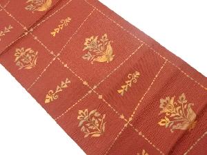 本場筑前博多変わり格子に草花模様織出し名古屋帯